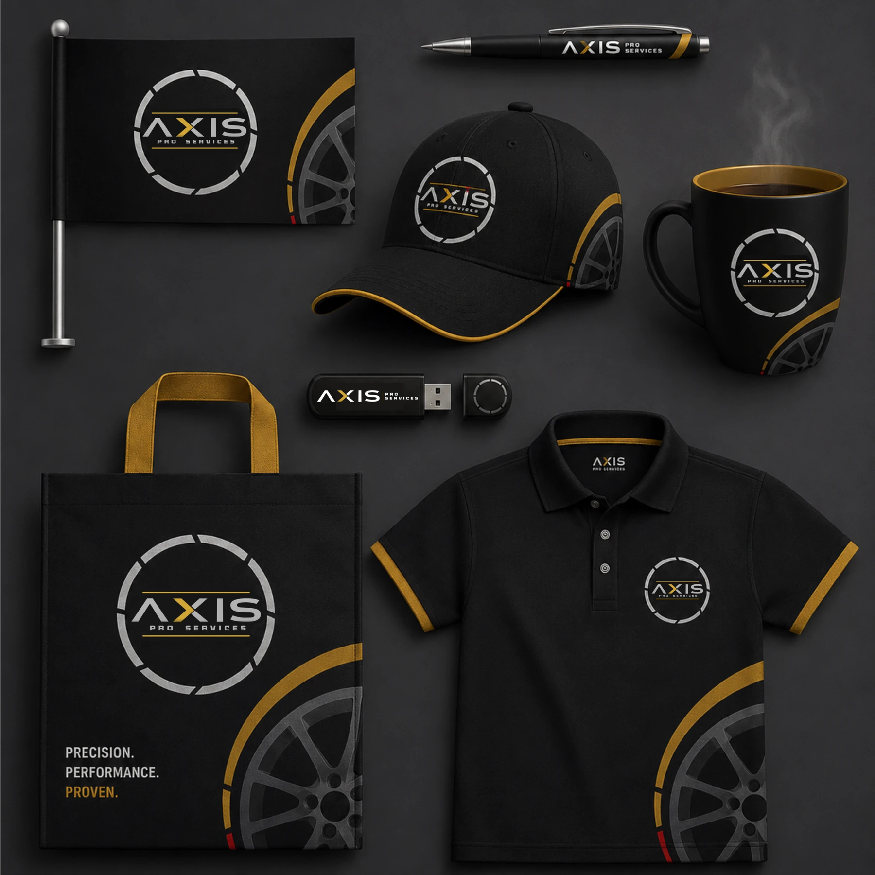 Axis Pro branded collateral mockups
